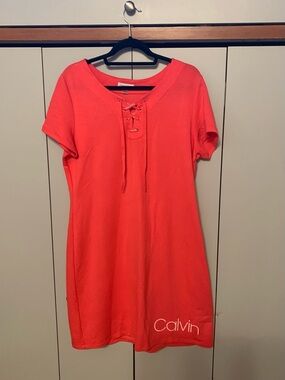 Calvin Klein logo T-shirt Dress size L in coral effortless easywear